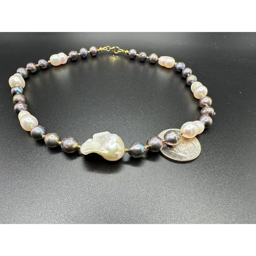 White and black mixed Edison pearl choker, 925 sterling silver gold plated